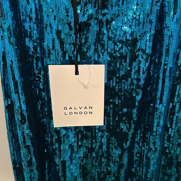 NWT Galvon London Aqua Sequin Gown - Picture 6 of 7